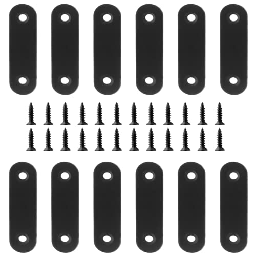 Jiozermi 12 Pcs Straight Brace, Flat Brace 2.4” x 0.6”, Stainless Steel Straight Bracket, Mending Joining Plates for Wood, Board, Bed Frame, Furniture & Shelves, Matte Black - size: Black, 2.4” x 0.6”, 12 Pcs