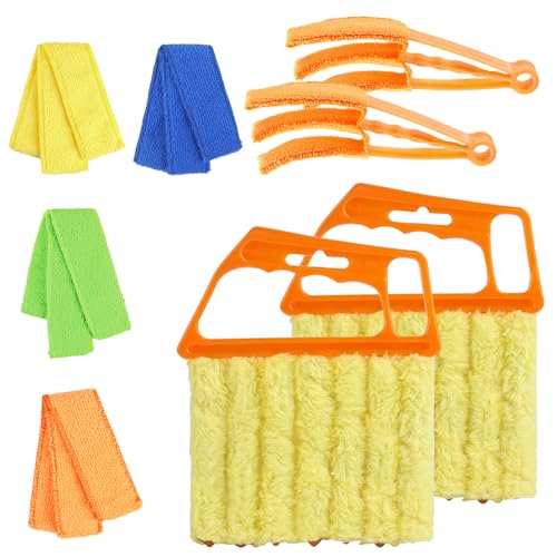 4Pcs Window Venetian Blind Cleaner Duster Tool,Feather Blind Duster for Cleaning,Washable 7 Finger Dusters Brush Dusting Cleaner Tool for Window Shutters Air Conditioner Vinyl Wood Blinds + 4 Cover - color: 4pcs - Orange