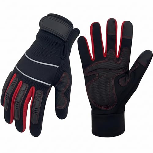 Mechanic Gloves for Men, Heavy Duty Impact-Resistant Synthetic Leather Automotive Work Gloves with TPR Knuckle Armor, SBR Padded Anti-Vibration Palm,Touchscreen Fingertips, Reinforced Palm