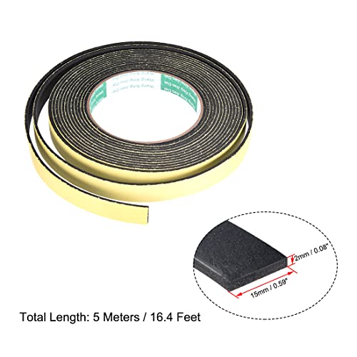uxcell Sealing Foam Tape 15mm Wide 2mm Thick 5m/16.4ft Long, Self Adhesive Weather Strip for Window Door Insulation - size: 15mmx2mmx5m