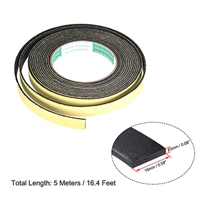 uxcell Sealing Foam Tape 15mm Wide 2mm Thick 5m/16.4ft Long, Self Adhesive Weather Strip for Window Door Insulation - size: 15mmx2mmx5m