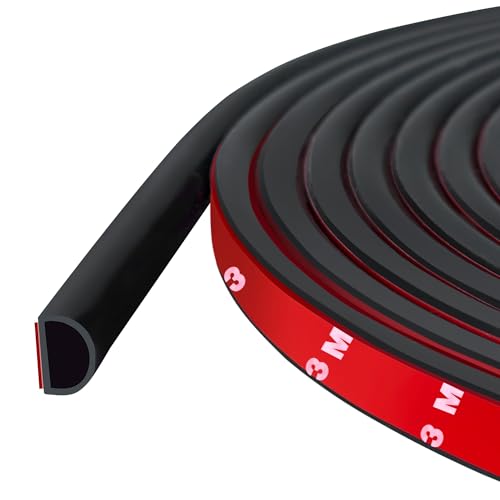Weather Stripping Door Seal Self Adhesive Weather Strip Silicone D Shaped Door Seal Strip for Door Frame/Window Seal, 20Ft, Black (3/8" W × 1/4" T) - color: Black, size: S (3/8" W × 1/4" T)