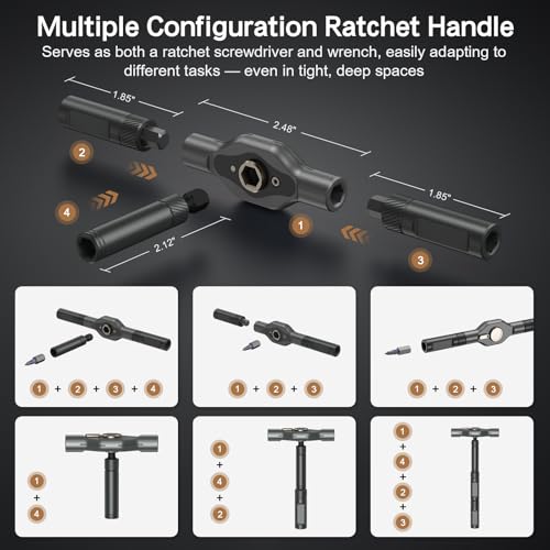 Bomivoi 42 in 1 Magnetic Screwdriver Set, DIY Ratchet Screwdriver Set, Multi Bit Magnetic Drive Set, Detachable Ratchet Handle, Portable Compact Repair Tool Kit for Furniture Computer Bicycle Black - color: Black