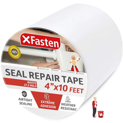 XFasten Waterproof Patch and Seal Tape, White, 4-Inch by 10-Foot Roof and Gutter Rubber Repair Tape for Stop Leak Repair on Gutter, Roof, Boat, Pool Liner and HVAC – Waterproof and Puncture-Resistant - color: White, size: 4-Inch by 10-Feet