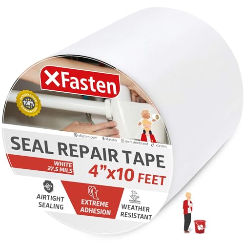 XFasten Waterproof Patch and Seal Tape, White, 4-Inch by 10-Foot Roof and Gutter Rubber Repair Tape for Stop Leak Repair on Gutter, Roof, Boat, Pool Liner and HVAC – Waterproof and Puncture-Resistant - color: White, size: 4-Inch by 10-Feet