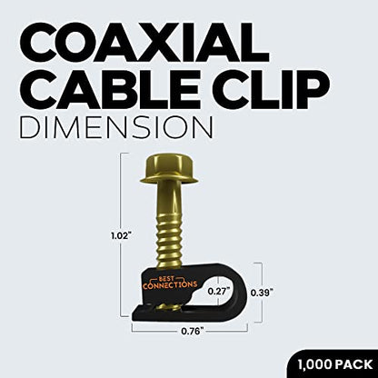 BEST CONNECTIONS Coaxial Cable Clips with Pre-Inserted Screw (1,000 Pack) – Black Single Cable Mounting Clamps for Coax Cable (RG6, RG59) and Ethernet Cable – Cord Fastener/Strain Relief Clip - style: 1,000 PACK