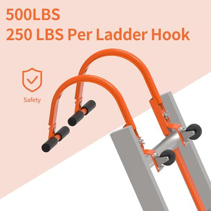 2 Pack Heavy Duty Ladder Roof Hook with Wheel Rubber Grip T-Bar for Damage Prevention,500 lbs Weight Ratin,Fast & Easy to Access Steep Roof