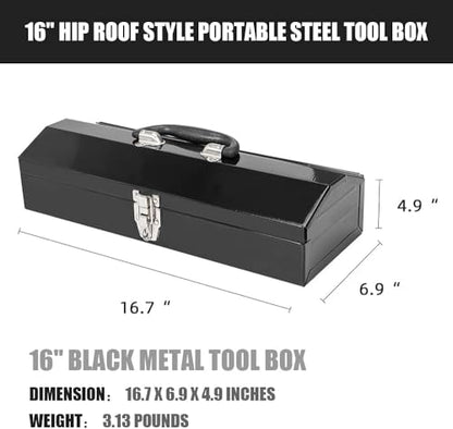 2PC Portable Tool Box, Metal Tool Box, 4 Non-Slip Foot Pads, Ideal for Trailer, Mechanic, DIY-ers, Car Toolbox, Workshops, Garages, Repair Shops,Black - size: 2P-16in-Black