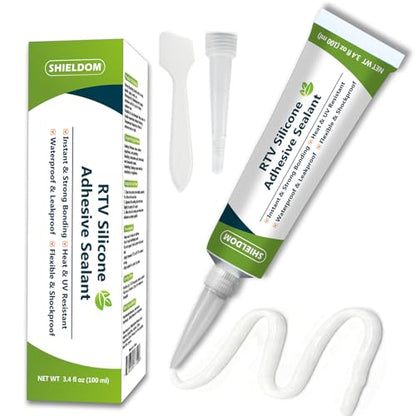 SHIELDOM RTV Silicone Adhesive Sealant 100% Silicone Sealer All-Purpose Caulk Waterproof Stronger Adhesion, Shrink & Crack Proof Caulking for Car, Kitchen, Window, Bathroom, Door (White, 3.4 Fl. Oz.) - color: White