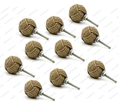5MOONSUN5's Jute Rope Knot Handles: Drawer Pulls & Push Knobs for Cabinets, Wardrobes & Kitchen Cupboards, 35 mm (Pack of 10) - color: Pack of 10