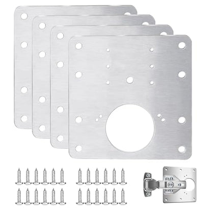 4pack Hinge Repair Plates, Cupboard Door Hinge Replacement Plate Kit with 24pcs Screw, Flat Stainless Steel Kitchen Cabinet Fixing Joining Wardrobe Mending Bracket with Holes, 9x9cm, Silver - color: 4pcs 9x9cm