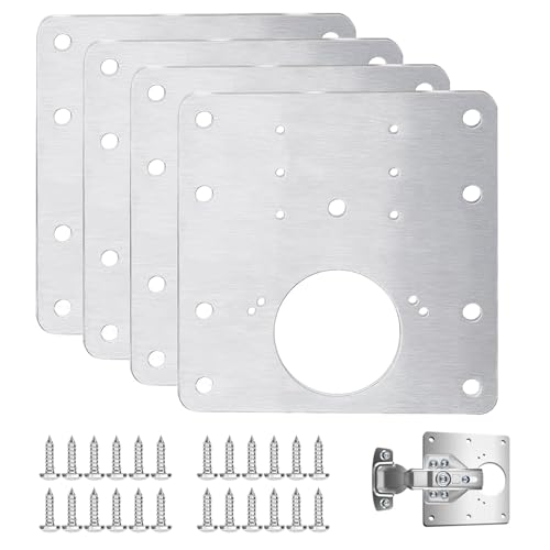 4pack Hinge Repair Plates, Cupboard Door Hinge Replacement Plate Kit with 24pcs Screw, Flat Stainless Steel Kitchen Cabinet Fixing Joining Wardrobe Mending Bracket with Holes, 9x9cm, Silver - color: 4pcs 9x9cm