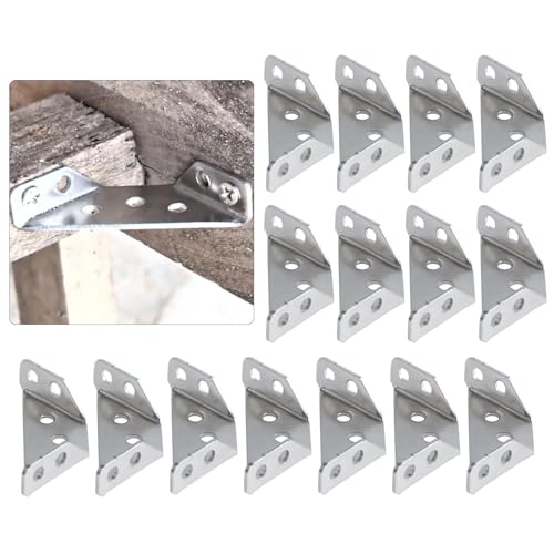 Trapezoid L Shelf Bracket Brace - Corner Connector: 15 Pack Angle Brackets Stainless Steel Support Joint with Mounting Hardware Used for Wood Chair Furniture Cabinetry Vanity Project Build Repair
