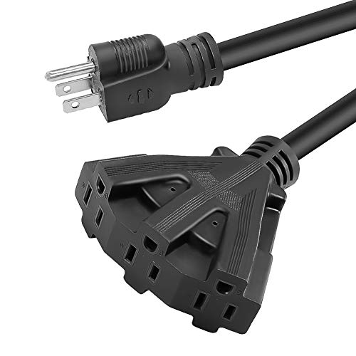 50FT 12/3 Outdoor Extension Cord, Heavy Duty 3-Outlet SJTW Indoor/Outdoor Three-Prong Power-Cord 12-Gauge Grounded 15-Amp 1875 Watts - size: 50 FT