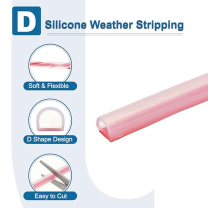 PATIKIL Silicone Weather Stripping Door Seal, 19.7 ft D Shape Weather Stripping Self Adhesive Door Seal Strip for Door Frame, Window Sealing, Large Gap, 1/5" Wx5/128 Tx5/32 H, Clear/Red - size: 19.7 ft Long, 1/5"Wx5/128"Tx5/32"H