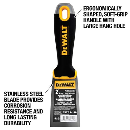 DEWALT 2" Putty Knife | Stainless Steel w/Soft Grip Handle | DXTT-2-148 - size: 2-inch