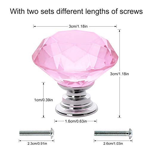 Akstore 10 Pcs Crystal Glass Cabinet Knobs 30mm Diamond Shape Drawer Kitchen Cabinets Dresser Cupboard Wardrobe Pulls Handles (Pink) - color: Pink