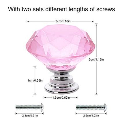 Akstore 10 Pcs Crystal Glass Cabinet Knobs 30mm Diamond Shape Drawer Kitchen Cabinets Dresser Cupboard Wardrobe Pulls Handles (Pink) - color: Pink