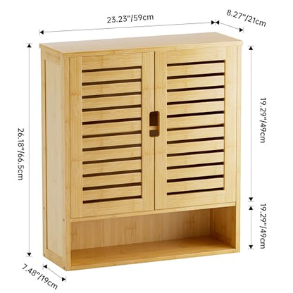 SMIBUY Bathroom Cabinet Wall Mounted, Bamboo Over-The-Toilet Storage Organizer, Space Saver Medicine Cabinet with 2 Door and Adjustable Shelves (Natural) - color: Natural
