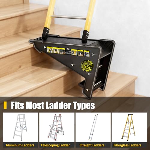 Ladder Leveler, Pitch Hopper, Ladder Stabilizer with Storage, Ladder Levelers for Stairs and Extension Ladders, Easy to Use, Conquer Uneven Ground (Classic Black) - color: Classic Black