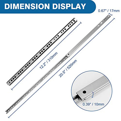 2pcs Ball Bearing Drawer Slides 12 Inch / 310mm, 2 Fold Metal Drawer Tracks, Two Way Slide Track Rail Glides with Mounting Screws - 0.67 Inch Wide - size: 12 Inch