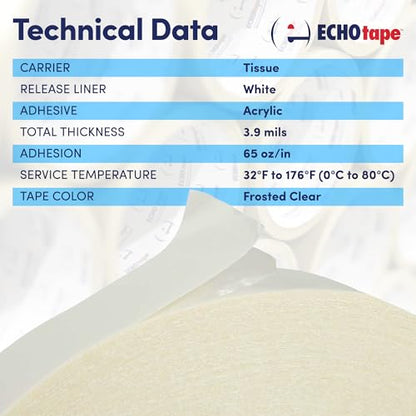 ECHOtape DC-T274A General Purpose Frosted Clear Double Sided Tape for Mounting & Bonding | Double Sided Tape for General Purpose Bonding | Thin Adhesive Tape, 0.71 in x 54.6 yds - size: .71 in X 54.6 Yds / 18mm X 50m