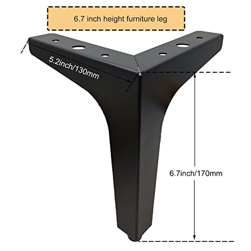 6.7 Inch / 17cm Furniture Legs Set of 4 Metal Furniture Legs Modern Triangle Feet Matte Black for Sofa Cabinet Cupboard Couch Chair Ottoman - color: Black, size: 6.7 Inch