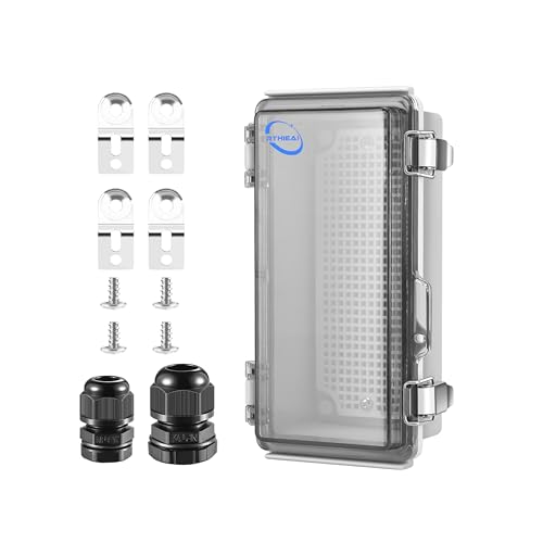 RTHIEAI Waterproof Outdoor IP67 Junction Box (7.9"x3.9"x2.8") with Mounting Plate, Hinged Clear Cover and Wall Brackets - Weatherproof ABS Plastic Electrical Enclosure for DIY Projects (200x100x70mm) - color: Clear Cover, size: 7.9"x3.9"x2.8"