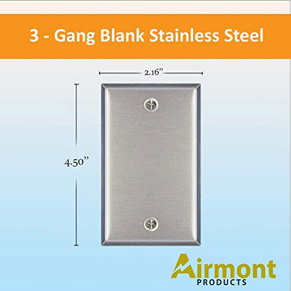 AP-10411, Stainless Steel Blank Wall Plates, 1 Gang Standard Size 4.50" x 2.76" Corrosion and Heat Resistant, Silver Metal, Cover Unused Electrical Sockets or Switch Holes - size: 1 Gang