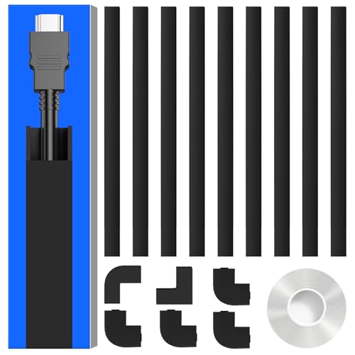 142in Black Cord Hider, Delamu Black Cord Covers for Wires on Wall, One-Cord Cable Hider, Wire Hider Wire Covers for Cords on Wall, Easy Set up Cable Cover Raceway, L15.7 W0.59 H0.4in - color: Black, size: 142in L X 0.59in W X 0.40in H