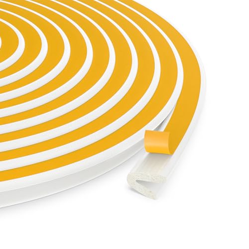 fowong Weather Stripping Door Seal, White V Shape Weather Stripping Seal Strip Foam for Door Frame Insulation Side, 1/2 Inch Wide X 19 Feet Long, Self-Adhesive Soundproofing Window Gap Sealing Strip - color: White, size: 1/2in Wide X 19ft