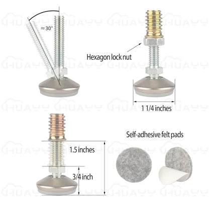 HUAYY Furniture Levelers Swivel Feet,Angle Height Adjustable(5/16-18 Nut Inserts Kits-8 Sets),Heavy Duty Leveling Legs for Table Chairs Cabinets Sofa,with High-Density Self-Adhesive Felt Pads - size: 5/16-18 Kits-8 Sets