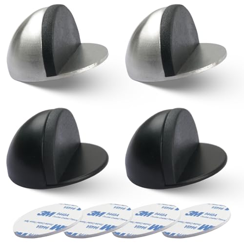 4 Pcs Adhesive Door Stopper Stainless Steel Floor Door Stopper Floor Mounted Door Stops for Living Room Bedroom Bathroom Office (Black&Silver) - color: 4Pcs
