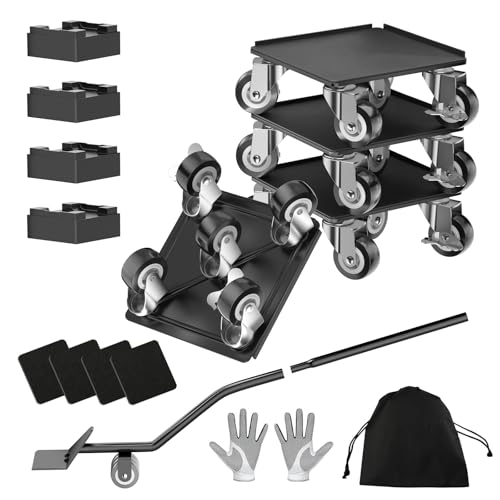 LOYAL TIGER 1500LBS Heavy Duty Furniture Dolly Movers Set with Lifter, 5-Wheel Carbon Steel Moving Rollers with Locking Casters for Refrigerator, Washer, Sofa & Cabinet(5.4 Inch, Black) - color: Black, size: 5.4in