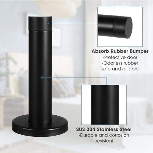 24Pcs Door Stopper, 3.5 Inch Heavy Duty 304 Stainless Steel Door Stop with Rubber Tip, Wall Mounted Door Stopper for Wall Protection, Sound Dampening, Matte Black