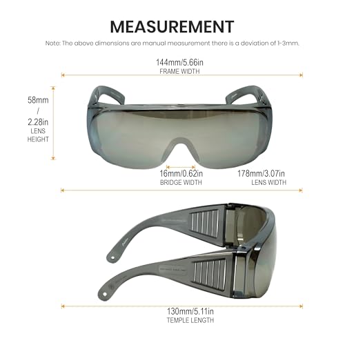 Calabria Fit Over Safety Glasses | Polarized Sunglasses Over Glasses | Wrap Around Anti-Fog | Scratch Resistant | Unisex - color: Silver
