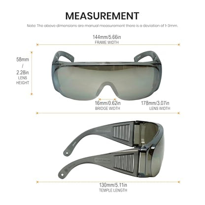 Calabria Fit Over Safety Glasses | Polarized Sunglasses Over Glasses | Wrap Around Anti-Fog | Scratch Resistant | Unisex - color: Silver