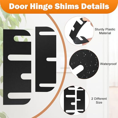 16 Pack Door Hinge Shims for Door Hinge Repair Kit, Coldairsoap 8 Pcs 3.5 Inch & 8 Pcs 4 Inch Plastic Shims Stock for Doors, Cabinets Hinge Repair, 0.04 Inch Thickness (Black)