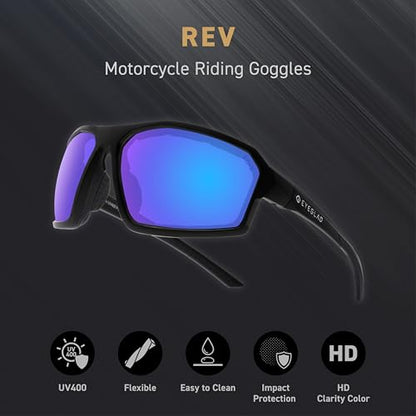 REV Z87+ Powersports Motorcycle Riding Goggles HD High Contrast UV400 Sports Wrap Sunglasses Safety Glasses - color: Nebula Blue