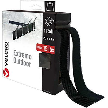 VELCRO Brand Extreme Outdoor Mounting Tape | 20Ft x 1 In, Holds 15 lbs | Strong Heavy Duty Stick on Adhesive | Mount on Brick, Concrete for Hanging, 30702 - size: 20 feet x 1 inch (Pack of 1)