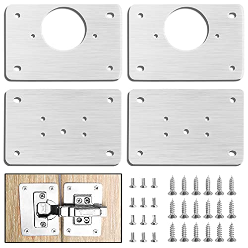 Thick Hinge Repair Plate Kit with Hole for Cabinet, Rust Resistant Stainless Steel Plate Repair Brackets, Easy Installation Hinges with Mounting Screws Fixing for Kitchen Cupboard Door (2 Pairs) - color: 2 Pairs