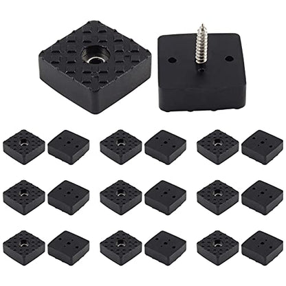 Bonsicoky 20Pcs 1.18Inch/30mm Rubber Furniture Pads with Screws, Black Square Non Slip Furniture Feet Heavy Duty Couch Feet Covers for Chair, Table, Desk, Sofa - size: 30mm (Square, Black)