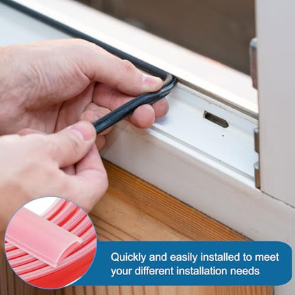 PATIKIL Silicone Weather Stripping Door Seal, 19.7 ft D Shape Weather Stripping Self Adhesive Door Seal Strip for Door Frame, Window Sealing, Large Gap, 1/2" Wx5/128 Tx1/5 H, Clear/Red - size: 19.7 Ft Long, 1/2"wx5/128"tx1/5"h
