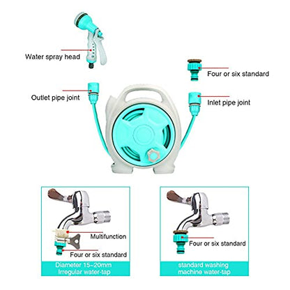 YEFA Retractable Garden Hose Reel - Convenient 50 FT Portable Hose with 6-Function Spray Nozzle for Versatile Watering, Cleaning, and More (Blue) - color: Blue