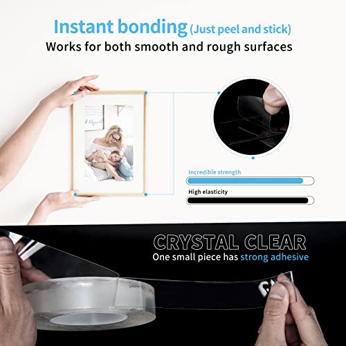 Art3d Double-Sided Mounting Tape (10FT), Multipurpose Removable Adhesive Foam Tape, Transparent, Household - size: 1/24" x 1/2" x 10'