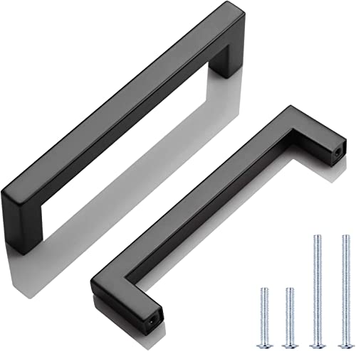 KNOBWELL 6 Pack 5 in Matte Black Kitchen Cabinet Door Handles - Stainless Steel Drawer Dresser Pulls Kitchen Cabinet Handles Black 6 Pack - 5" Hole Centers - color: Matte Black, size: Hole Center:5 inch(128mm)