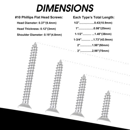 50 PCS #10X3 Stainless Steel Phillips Flat Head Wood Screws,Stainless Steel 18-8 A2(304) Screw,Home Screw Kit by QISHENG - color: Colorless, size: #10x3"
