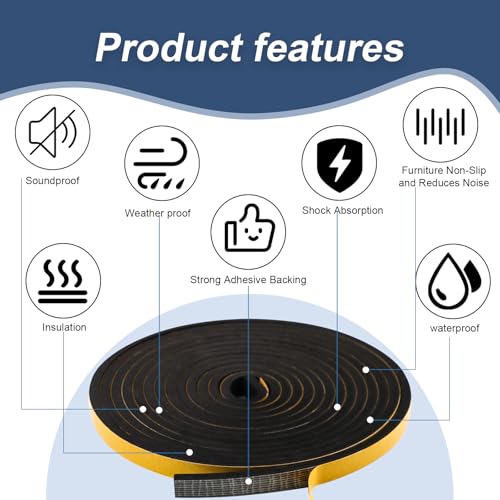 Weather Stripping Door Seal Foam Tape for Doors Windows 1/2 Inch W x 1/4 Inch T 33 FT Strong High Density Foam Insulation Strips Adhesive Tape Black - size: 1/2 Inch W X 1/4 Inch T 33 Ft Black