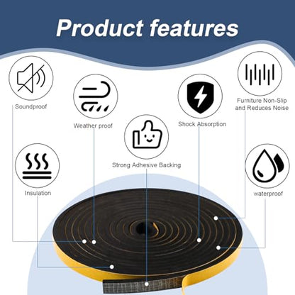 Weather Stripping Door Seal Foam Tape for Doors Windows 1/2 Inch W x 1/4 Inch T 33 FT Strong High Density Foam Insulation Strips Adhesive Tape Black - size: 1/2 Inch W X 1/4 Inch T 33 Ft Black