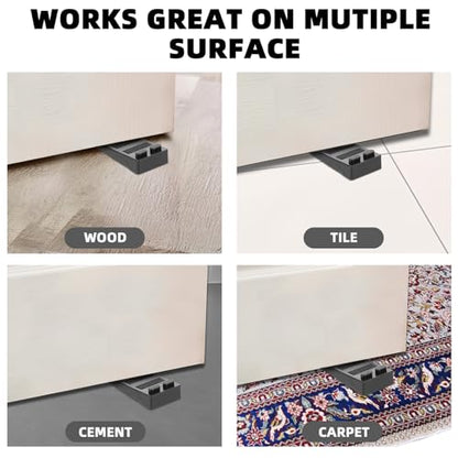 Flexible Rubber Door Stopper Wedge - Stackable Furniture Leveling Shims (4 PCS) - Black Non-Slip Non-Scratching Door Holder
